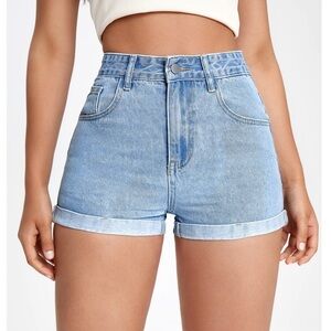 Shein High Waist Roll Hem Denim Shorts Size M